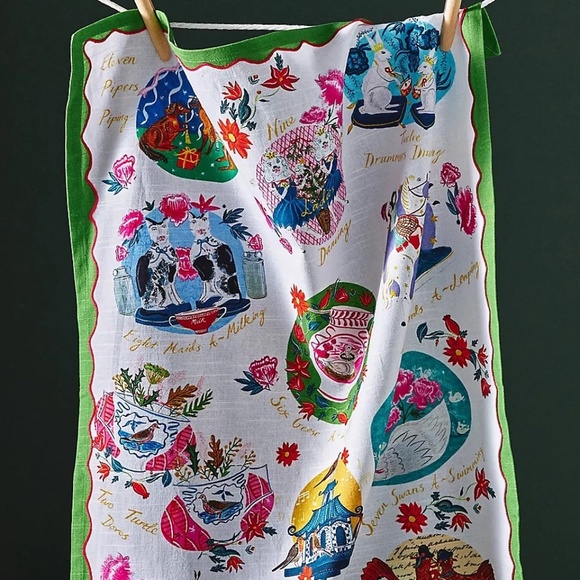 Anthropologie Emily Maude 12 Days Christmas Dish Towel - New in Original Package - Picture 2 of 3